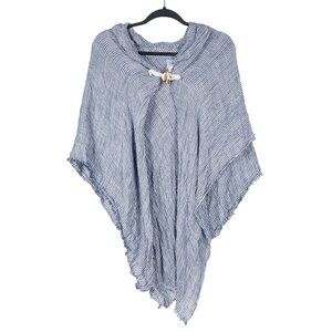 Isa & Stef Cap Wrap One Size Womens Striped Blue White Rayon Lightweight Toggle